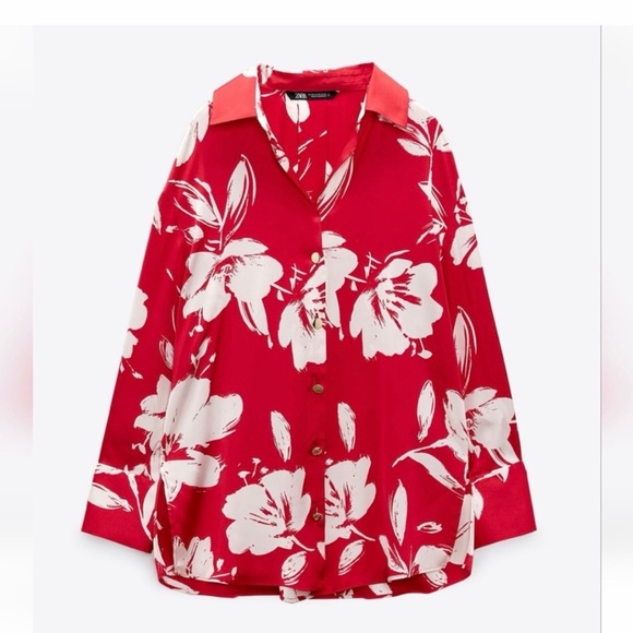 Zara Tops - Zara red floral print satin blouse